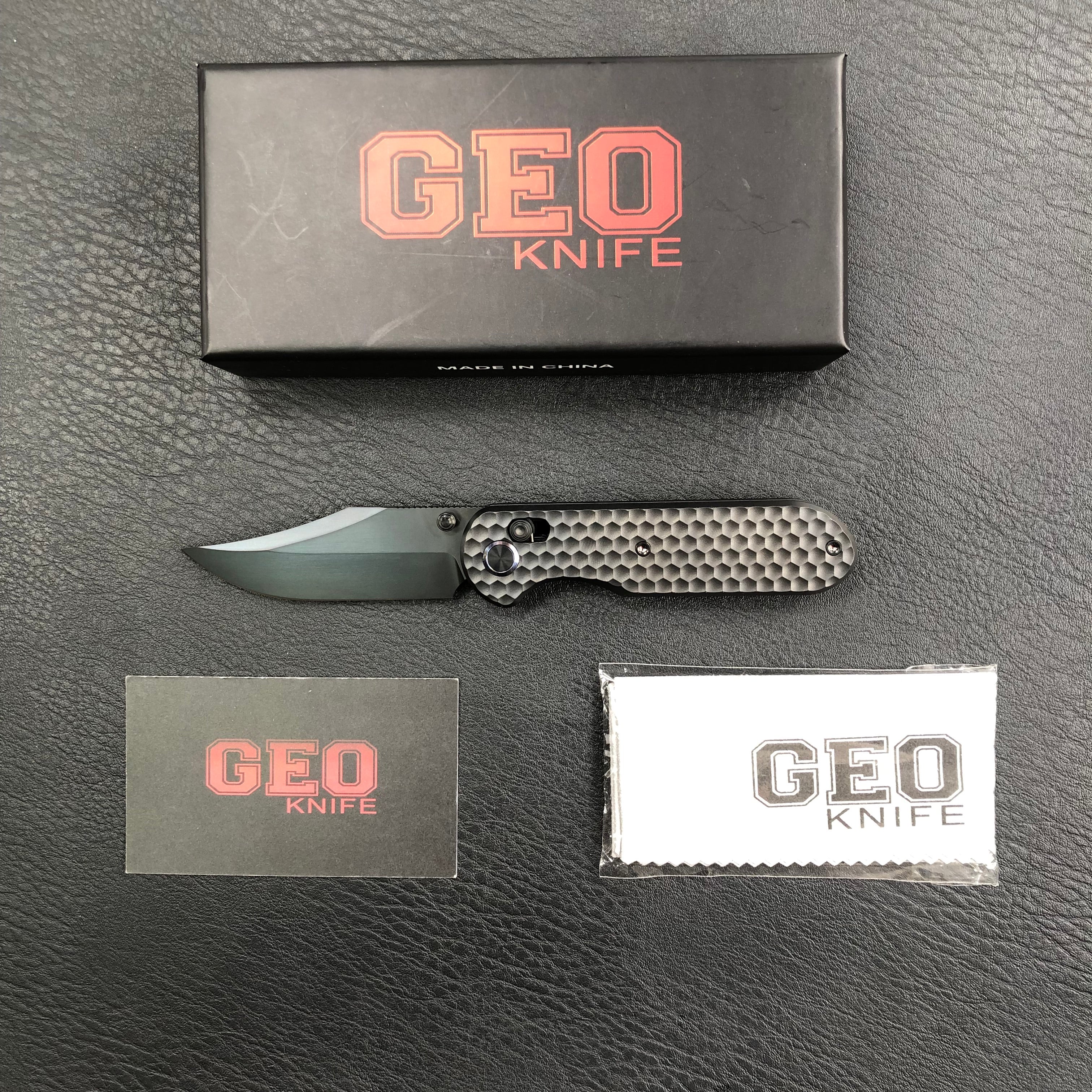 (Pre-order) : Geo knife Ethereal Cutter Axis lock Folding Knife Black 6AL4V Titanium Handle 3.03" Black DLC Bohler M390 Blade GEO2401D